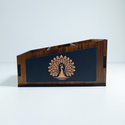 POSHIO Wooden Remote Stand | 3-Section Desk & Table Organizer