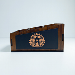 POSHIO Wooden Remote Stand | 3-Section Desk & Table Organizer