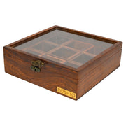 Acacia wooden box with lid for storing and serving | Masala box spice cellars