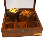 Acacia wooden box with lid for storing and serving | Masala box spice cellars