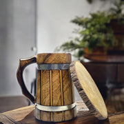 Stylish wooden mug with coasters | Barrel shaped handcrafted mugs for cocktails and decor
