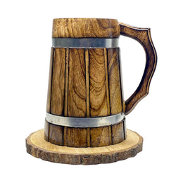 Stylish wooden mug with coasters | Barrel shaped handcrafted mugs for cocktails and decor