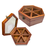 Acacia wooden box with lid for storing and serving | Masala box spice cellars