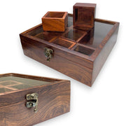 Acacia wooden box with lid for storing and serving | Masala box spice cellars