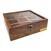 Acacia wooden box with lid for storing and serving | Masala box spice cellars