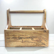 Premium wooden cutlery Holder/caddy 4 Section with Handle