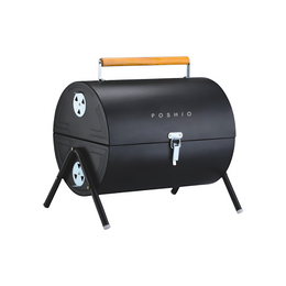 BBQ grill set with 10 skewers, 2 steel grills & charcoal trays | Barrel shaped with handle