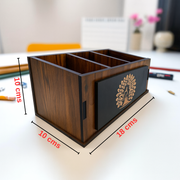 POSHIO Wooden Remote Stand | 3-Section Desk & Table Organizer