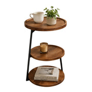 Wooden Side Table 3 Tier Round with Metal Frame– Modern End Table for Homes and Offices