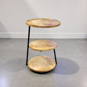 Wooden Side Table 3 Tier Round with Metal Frame– Modern End Table for Homes and Offices