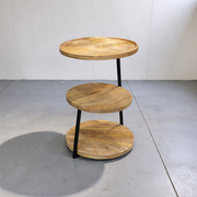 Wooden Side Table 3 Tier Round with Metal Frame– Modern End Table for Homes and Offices