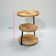 Wooden Side Table 3 Tier Round with Metal Frame– Modern End Table for Homes and Offices