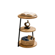 Wooden Side Table 3 Tier Round with Metal Frame– Modern End Table for Homes and Offices
