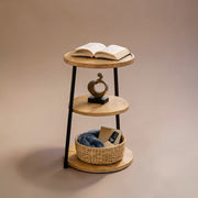 Wooden Side Table 3 Tier Round with Metal Frame– Modern End Table for Homes and Offices