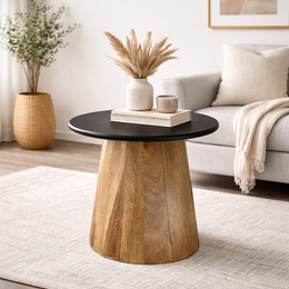 Wooden Side Table with Tapered Wooden Base- Luxury Round Accent end Tables