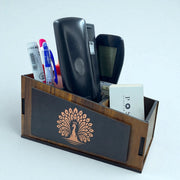 POSHIO Wooden Remote Stand | 3-Section Desk & Table Organizer