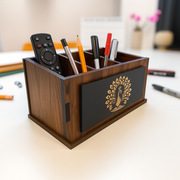 POSHIO Wooden Remote Stand | 3-Section Desk & Table Organizer