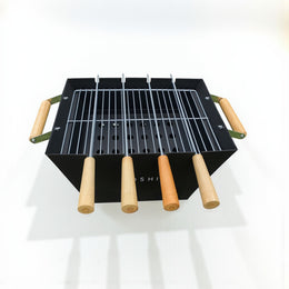 BBQ grill for home | Barbeque set with 4 skewers, 1 steel grill & charcoal tray