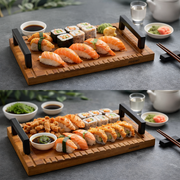 Decorative Serving Trays with Handles – Set of 2 (12″×10″ + 10″×6″) Acacia Wood