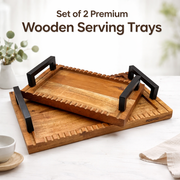 Decorative Serving Trays with Handles – Set of 2 (12″×10″ + 10″×6″) Acacia Wood