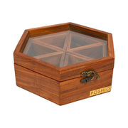 Acacia wooden box with lid for storing and serving | Masala box spice cellars