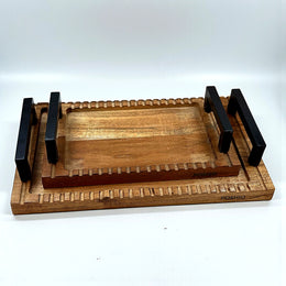 Decorative Serving Trays with Handles – Set of 2 (12″×10″ + 10″×6″) Acacia Wood