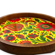 Wooden Tray Serving Platter with Metal Stand(12x12inches)