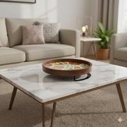 Wooden Serving Tray/Platter with Enamel Prints and Metal Stand | 12 Inches