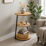 Wooden Side Table 3 Tier Round with Metal Frame– Modern End Table for Homes and Offices