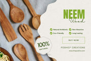 Neem wood spatulas set for kitchen | Set of 4 wooden neem spatulas | Naturally Antibiotic