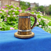 Stylish wooden mug with coasters | Barrel shaped handcrafted mugs for cocktails and decor