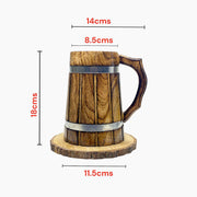 Stylish wooden mug with coasters | Barrel shaped handcrafted mugs for cocktails and decor