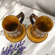 Stylish wooden mug with coasters | Barrel shaped handcrafted mugs for cocktails and decor