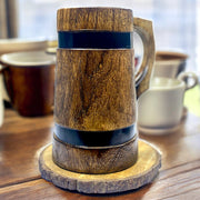 Stylish wooden mug with coasters | Barrel shaped handcrafted mugs for cocktails and decor