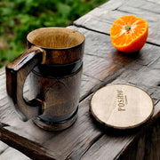 Stylish wooden mug with coasters | Barrel shaped handcrafted mugs for cocktails and decor