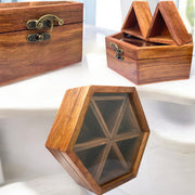 Acacia wooden box with lid for storing and serving | Masala box spice cellars