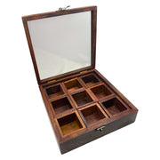 Acacia wooden box with lid for storing and serving | Masala box spice cellars
