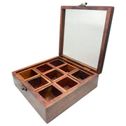 Acacia wooden box with lid for storing and serving | Masala box spice cellars