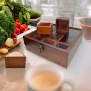 Acacia wooden box with lid for storing and serving | Masala box spice cellars