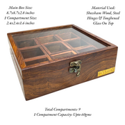Acacia wooden box with lid for storing and serving | Masala box spice cellars