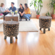 Ottoman Stool with Sturdy Build and Modern Minimalist Handmade Design on Wood | For Footrest, Side Table or Extra Seat