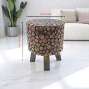 Ottoman Stool with Sturdy Build and Modern Minimalist Handmade Design on Wood | For Footrest, Side Table or Extra Seat