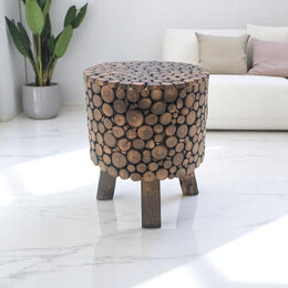 Ottoman Stool with Sturdy Build and Modern Minimalist Handmade Design on Wood | For Footrest, Side Table or Extra Seat
