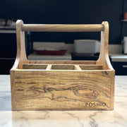 Premium wooden cutlery Holder/caddy 4 Section with Handle
