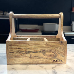 Premium wooden cutlery Holder/caddy 4 Section with Handle