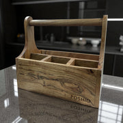 Premium wooden cutlery Holder/caddy 4 Section with Handle