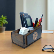 POSHIO Wooden Remote Stand | 3-Section Desk & Table Organizer