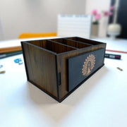 POSHIO Wooden Remote Stand | 3-Section Desk & Table Organizer