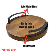 Wooden Tray Serving Platter with Metal Stand(12x12inches)
