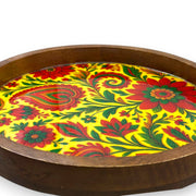 Wooden Tray Serving Platter with Metal Stand (Meena Prints) | 12 x 12 Inches